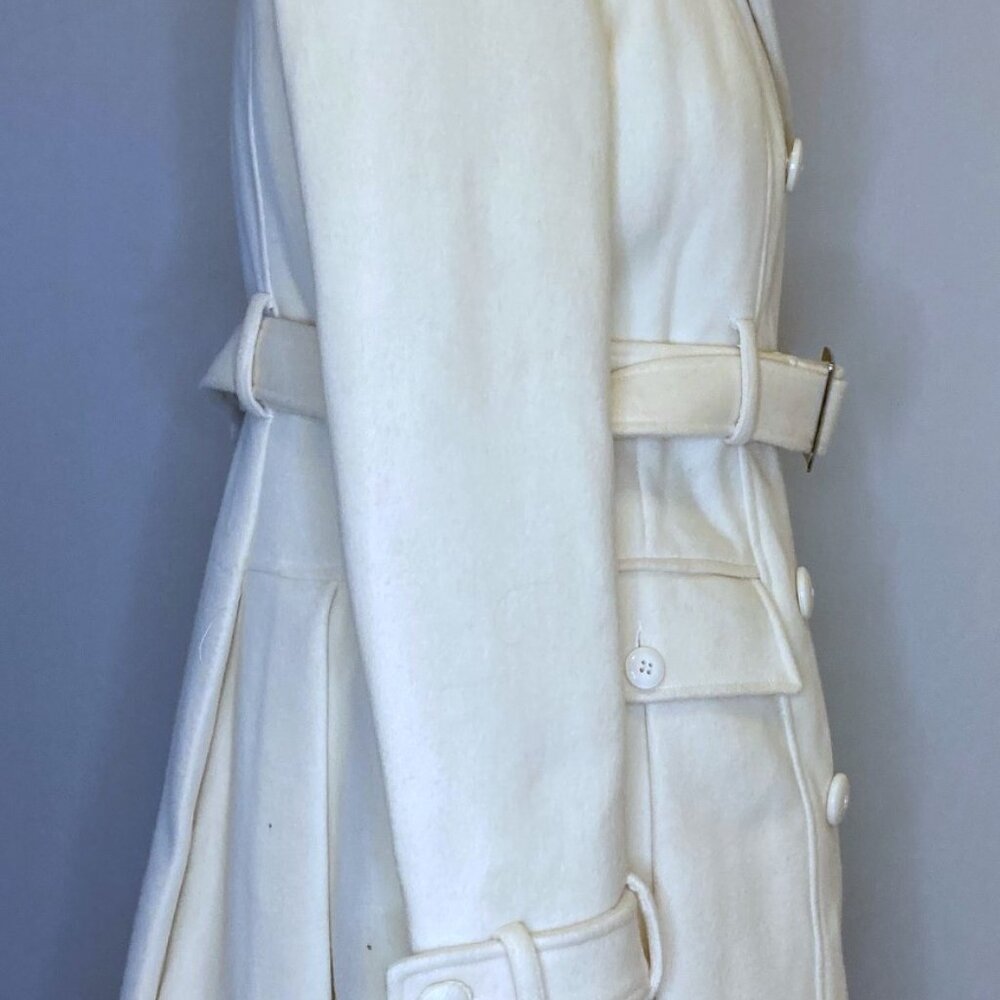 Elegant Cream Double-Breasted Women's Coat Bebe Rabbit Fur Large - Picture 6 of 12